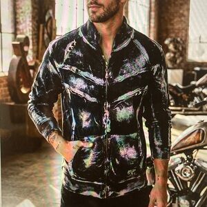 Affliction Distressed Full Zip Jacket Sweater size Large (SKU 48)
